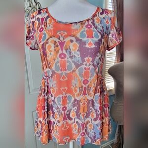 Weston Wear Anthropologie Mesh Flowy Babydoll Top Womens XS Multi Short-Sleeve
